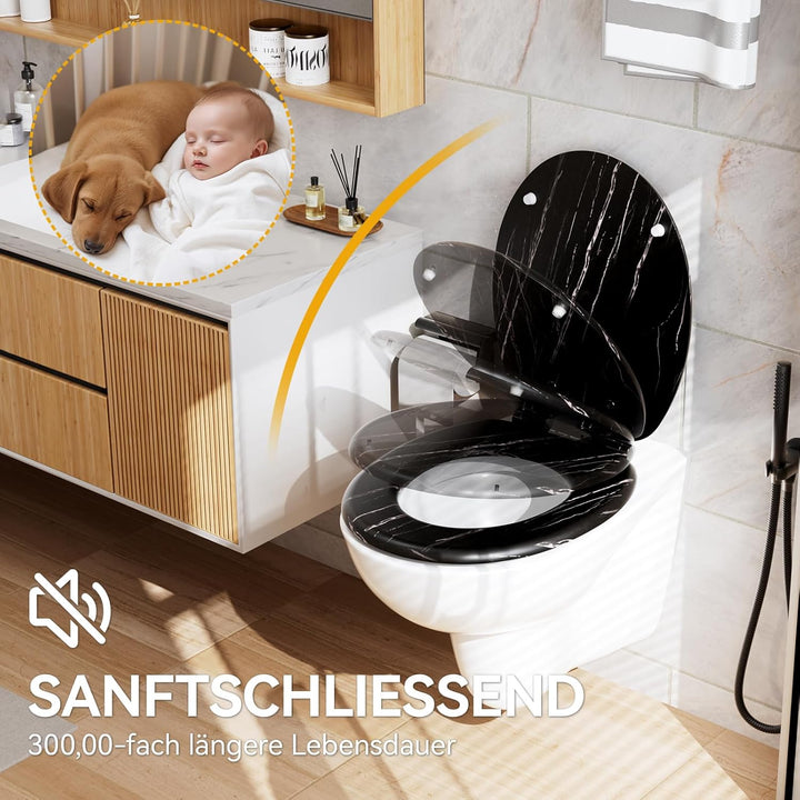 Toilettendeckel mit Absenkautomatik Holz - WC Sitz Bambus Klodeckel Oval MDF Klobrille Toilettensitz