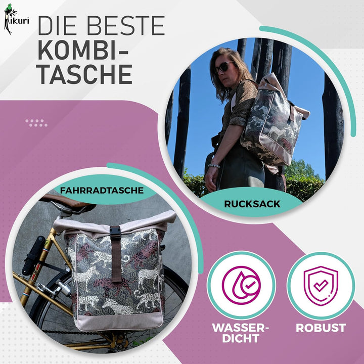Ikuri Fahrradtasche/Rucksack Kombi Fahrradrucksack aus Plane für Gepäckträger Packtasche Wasserdicht