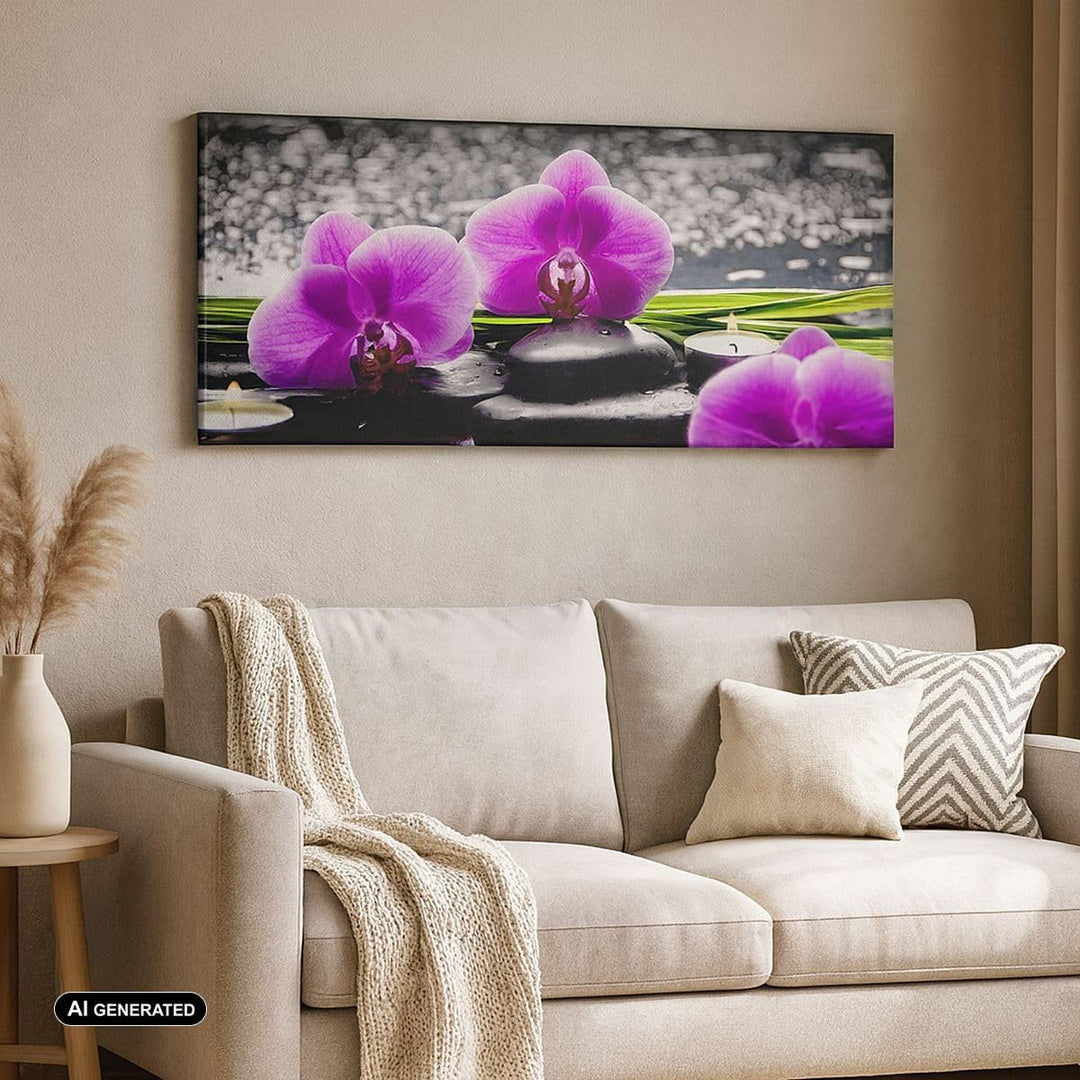 Wandbilder Dekoration Wohnzimmer Orchidee Natur Wasser Blume Panorama Bilder auf Leinwand 120x50cm L
