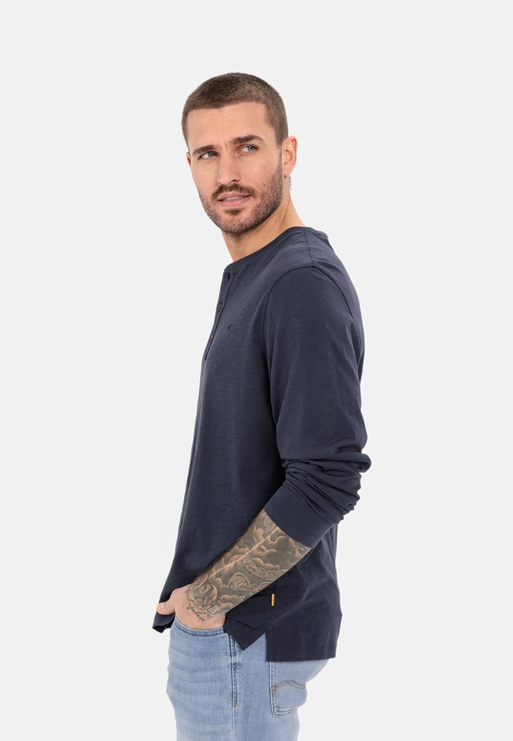 camel active Herren Langarm Henleyshirt aus Reiner Baumwolle L Dunkelblau, L Dunkelblau