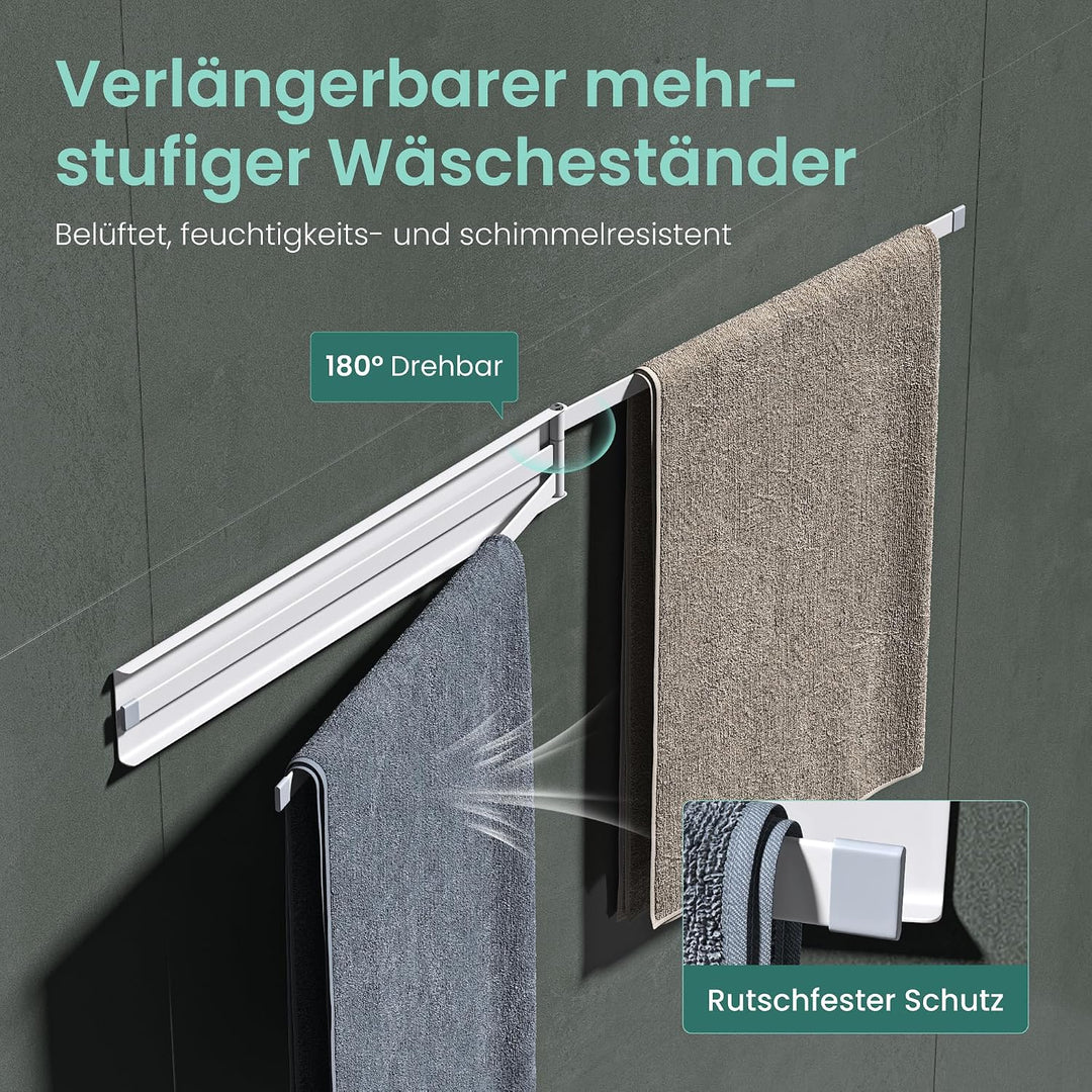 Mai &amp; Mai Handtuchhalter ohne Bohren, 180° schwenkbar, mit 3 Armen | Handtuchstange selbstklebend od