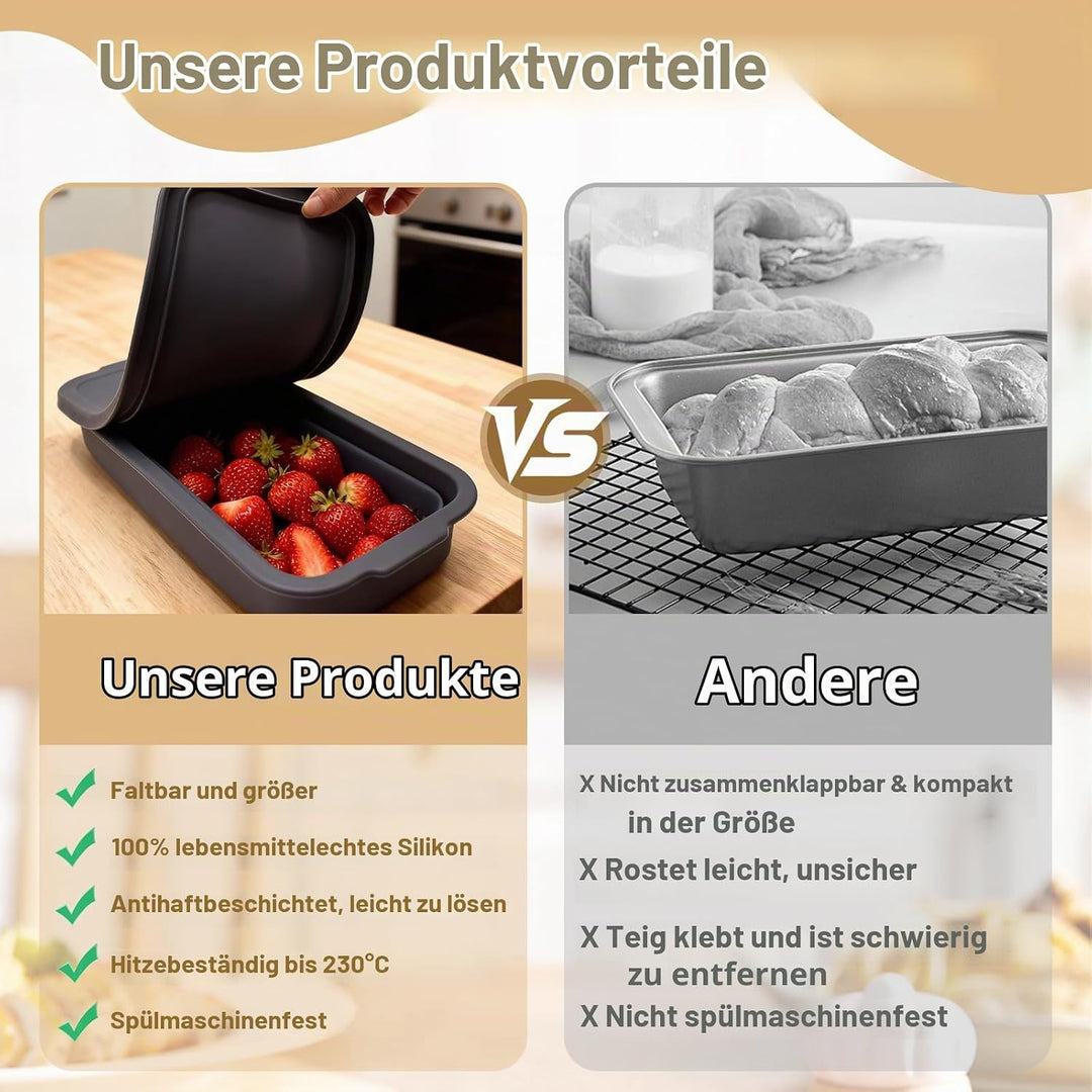 Klappbare Brotbackform mit Deckel, Hitzebeständige Kastenform Kuchen aus Silikon, Rechteckige Toastb