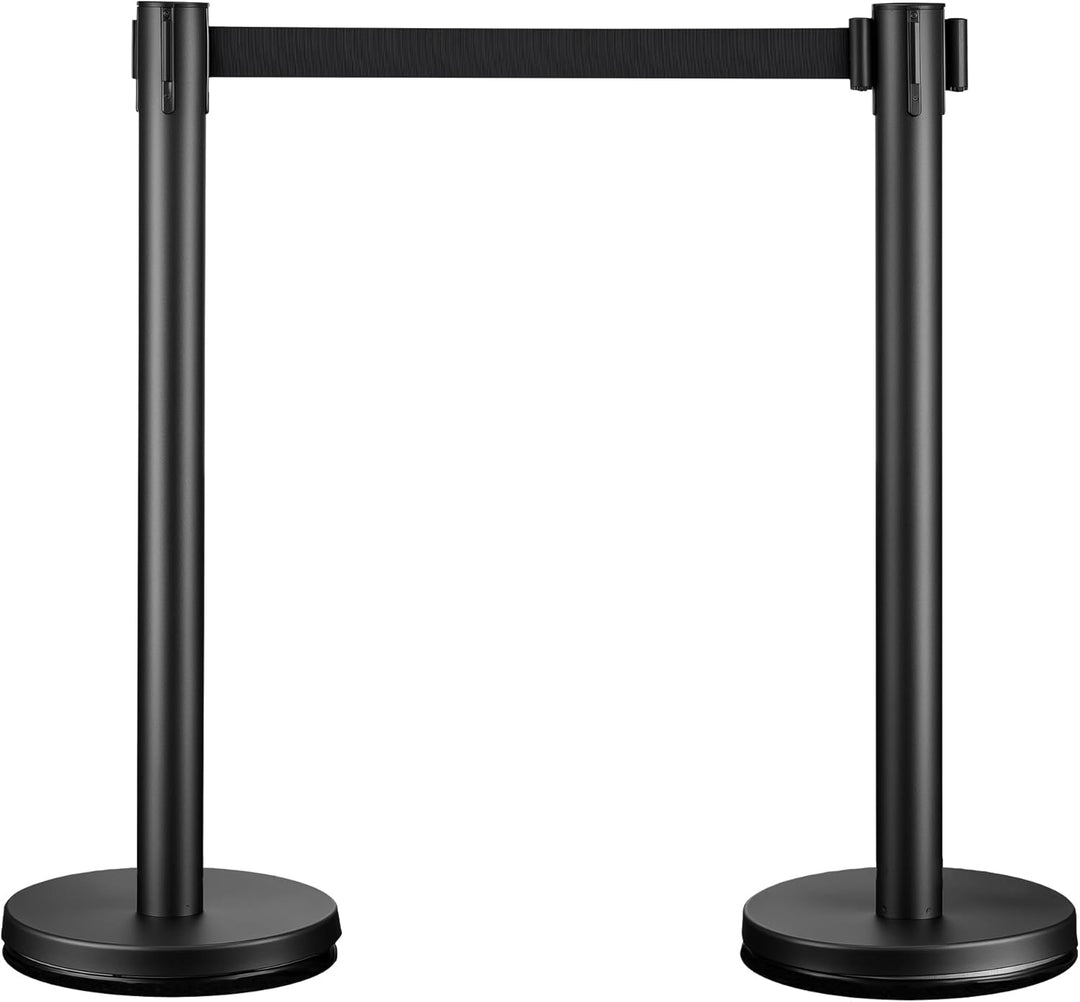 Wiltec mobile Absperrpfosten 32 x 7 x 90 cm in Schwarz mit 200 cm Zugband, Absperrständer aus rostfr