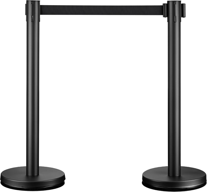 Wiltec mobile Absperrpfosten 32 x 7 x 90 cm in Schwarz mit 200 cm Zugband, Absperrständer aus rostfr