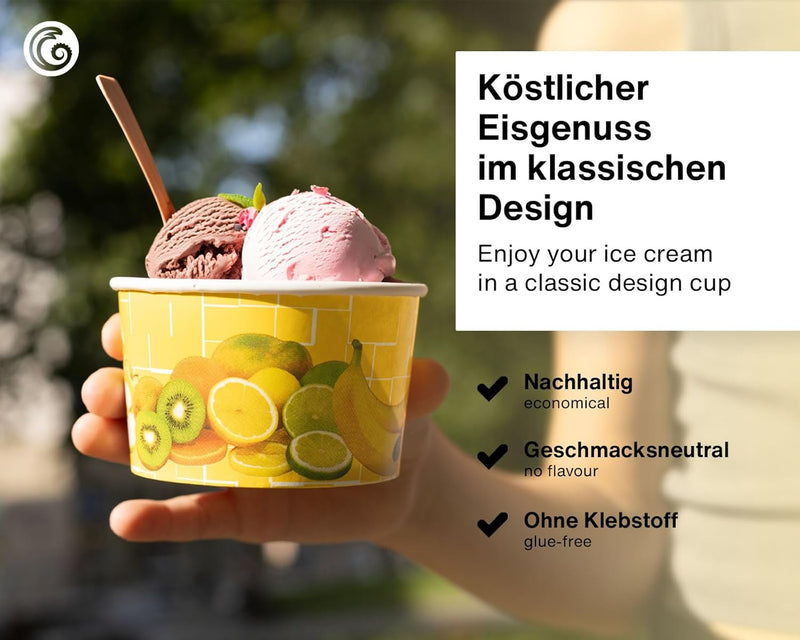 Octopus 200x Eisbecher, EIS- Pappbecher, Früchtebecher mit 260 ml Füllvolumen für 2 Kugeln EIS Gelb