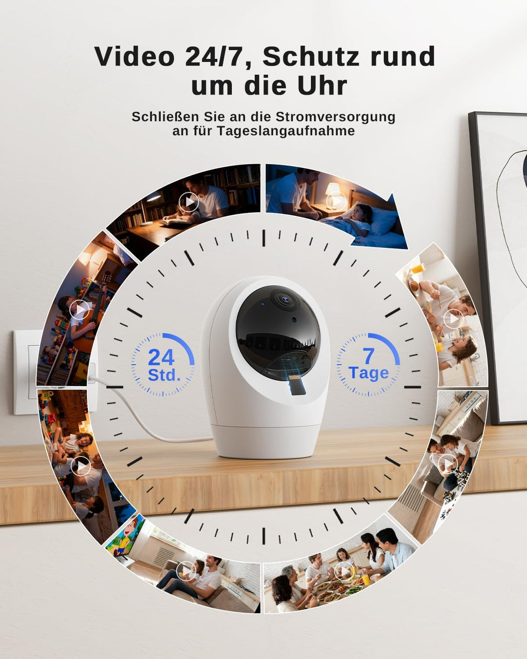 24/7 Aufzeichnung 4G LTE Überwachungskamera Innen mit SIM Karte, 2K Kamera ohne WLAN, 355°/90° Schwe