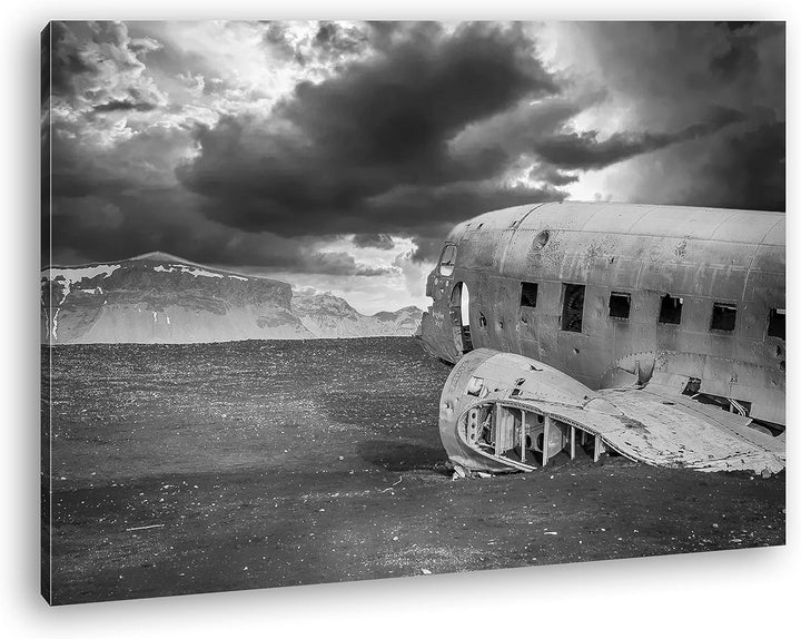 deyoli abgestürztes Flugzeug Format: 100x70 Effekt: Schwarz&Weiss als Leinwandbild, Motiv fertig ger