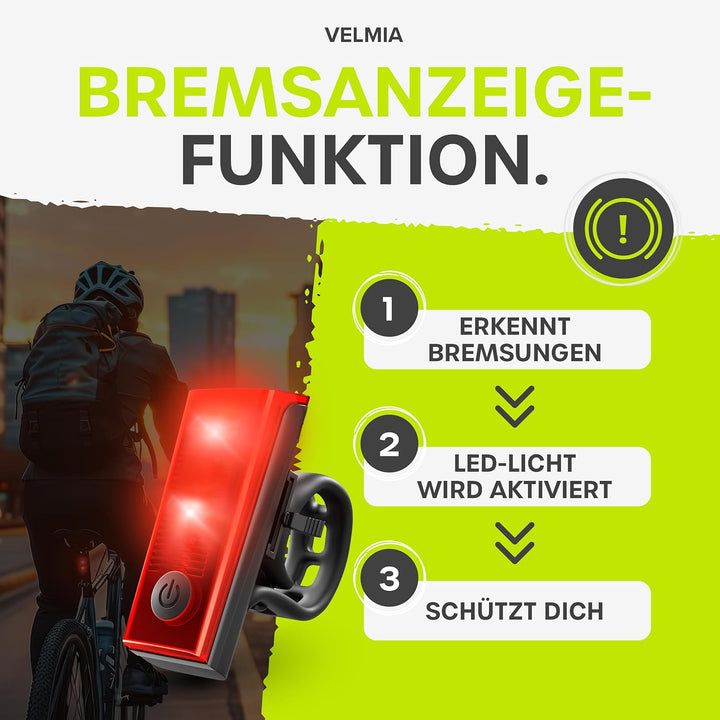 Velmia Fahrradlichter Set StVZO zugelassen mit USB Akku-Betrieb und 8,5h Leuchtdauer I LED Fahrradli