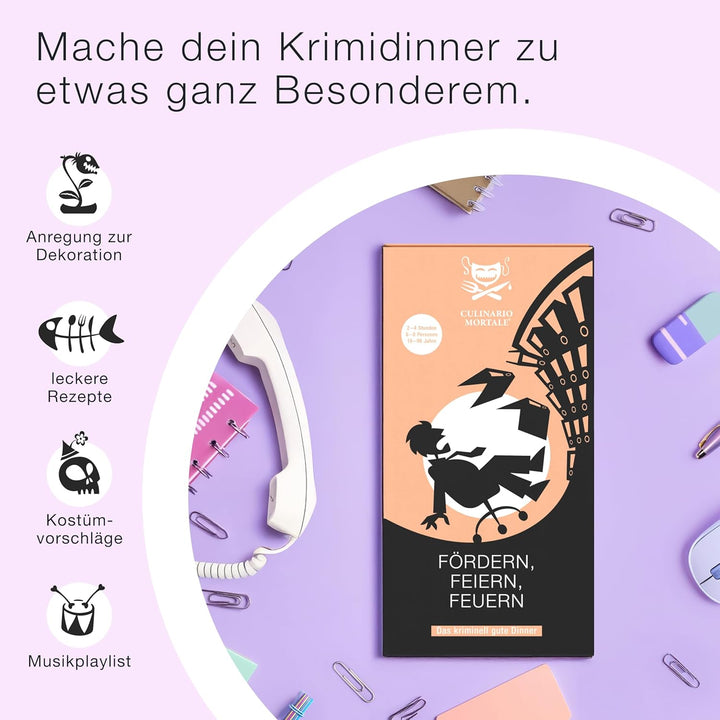 CULINARIO MORTALE® – Fördern, feiern, feuern - Krimidinner für Zuhause für 6 bis 8 Personen - unterh