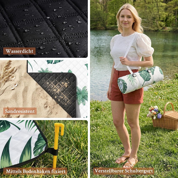 TXBOBECO Picknickdecke 200x200cm XXL, Stranddecke Wasserdicht Sandfrei, Outdoor Camping Decke mit Tr