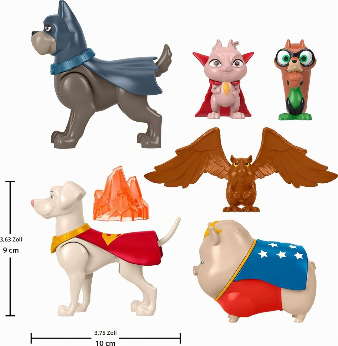 DC Super Pets HGL00 - DC League of Super-Pets Spielfigurenset, Set mit 6 Figuren und Phantasiespielz