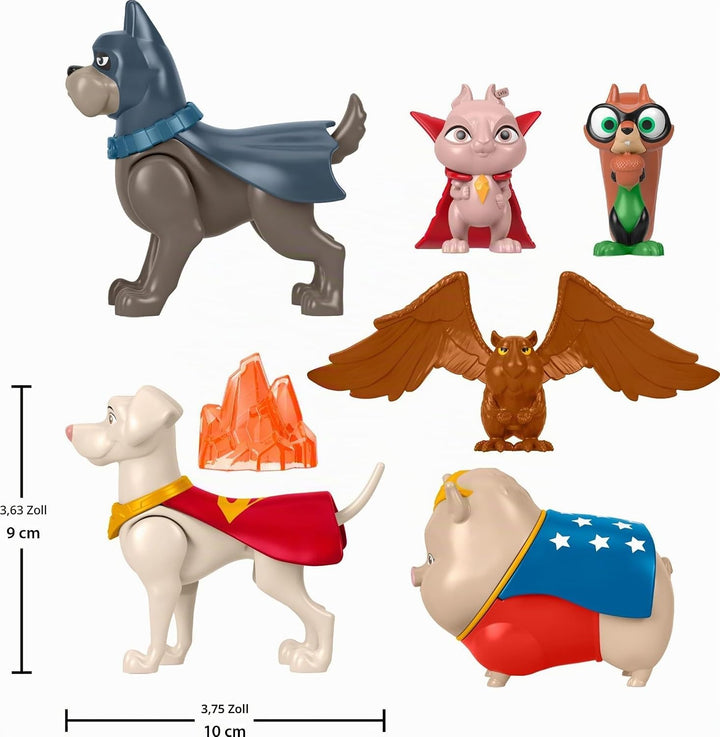 DC Super Pets HGL00 - DC League of Super-Pets Spielfigurenset, Set mit 6 Figuren und Phantasiespielz
