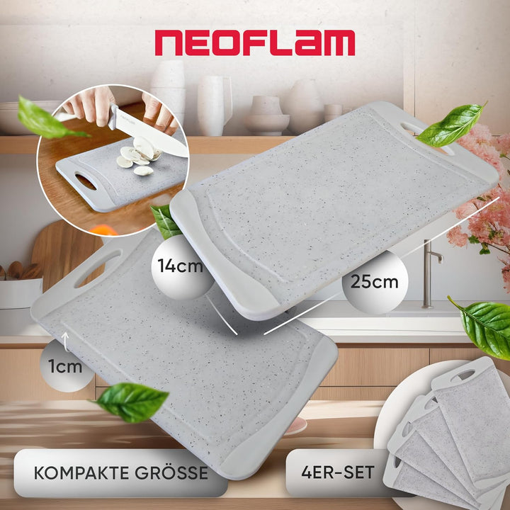 NEOFLAM® Frühstücksbrettchen rutschfest 4er Set Schneidebrett Kunststoff klein antibakteriell 25x14c