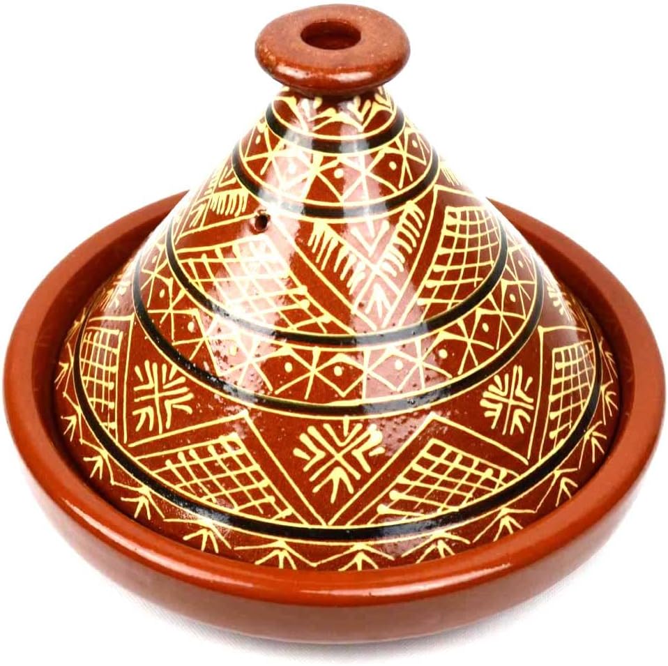 Tajine, Original aus Marokko, Tontopf zum Kochen, für 4-5 Personen, handgetöpfert aus Marrakesch, gl