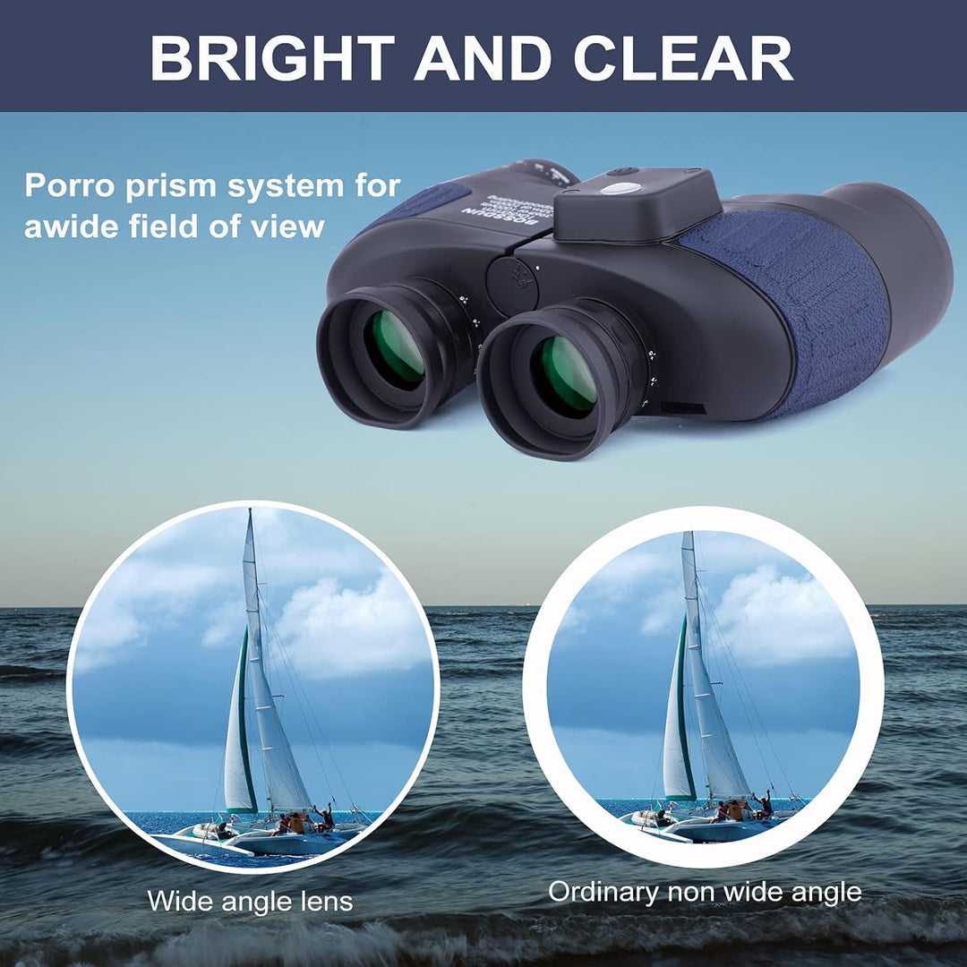 Marine Fernglas 10x50 wasserdicht mit Kompass & Entfernungsmesser, Militärfernglas HD, beschlagfreie