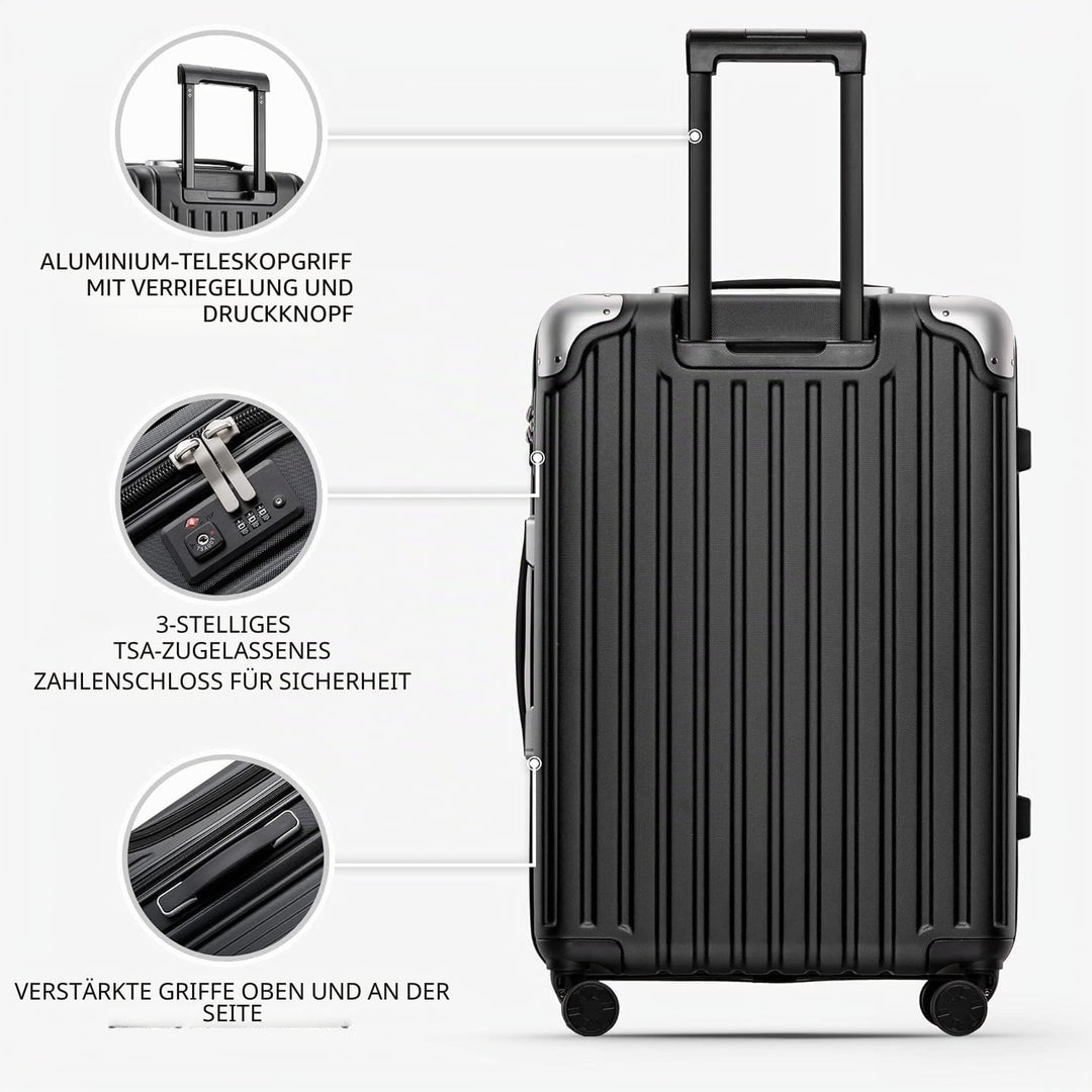 LEVEL8 Koffer Trolleys Handgepäck Hartschalenkoffer Rollkoffer Reisekoffer, TSA Schwarz Set 20/24/28