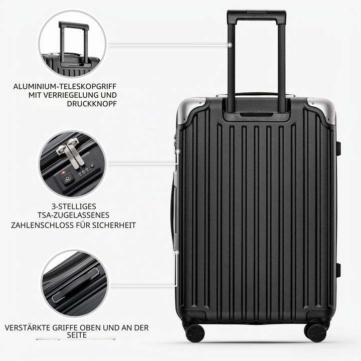 LEVEL8 Koffer Trolleys Handgepäck Hartschalenkoffer Rollkoffer Reisekoffer, TSA Schwarz Set 20/24/28