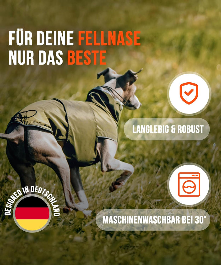 ZAUBERPFOTE® Hunderegenmantel London I Mit extra langem YKK® Reissverschluss für Halsband & Geschirr