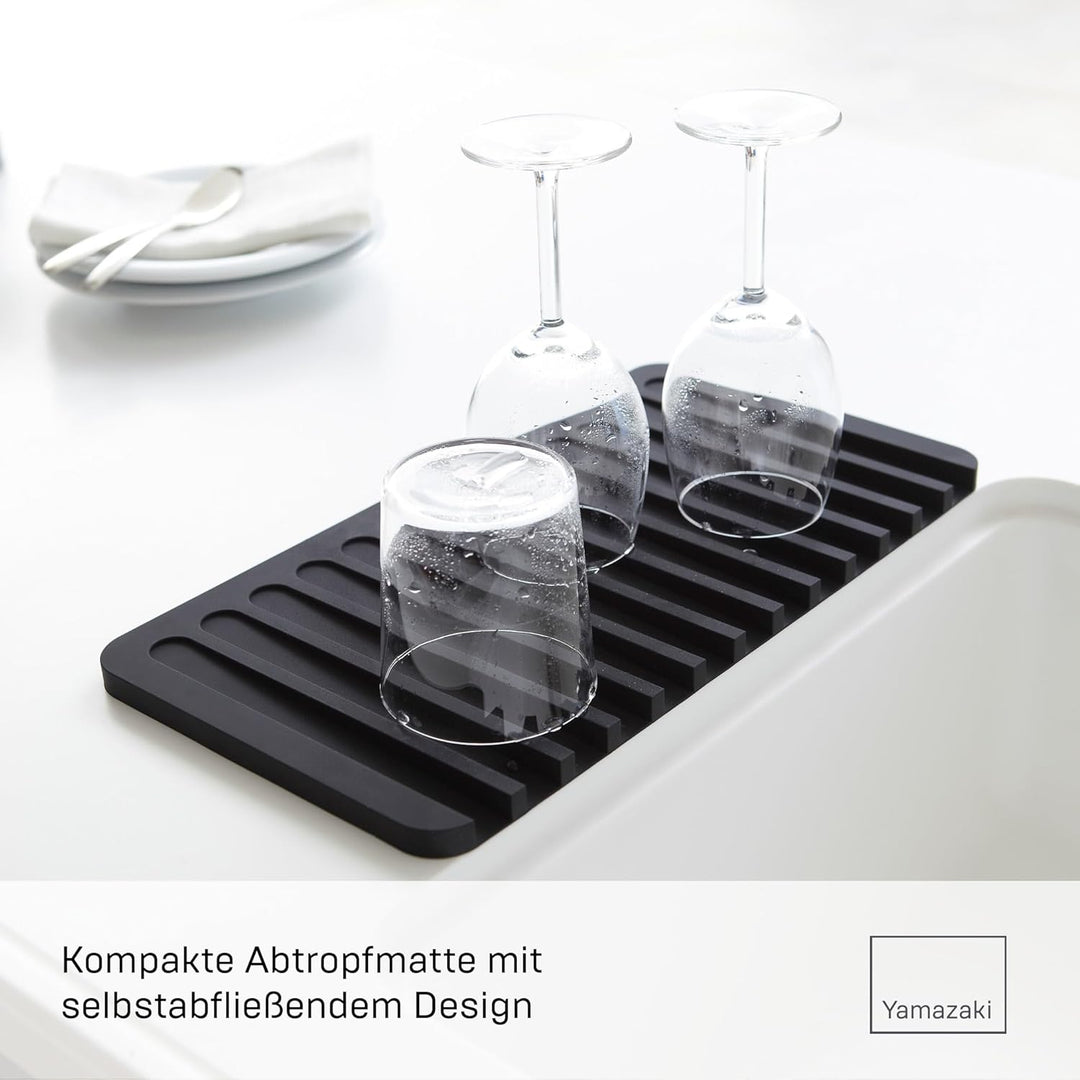 Yamazaki 7448 FLOW Abtropfmatte aus Silikon, schwarz, Silikon, minimalistisch, 38 x 20 x 1.2 cm, Sch