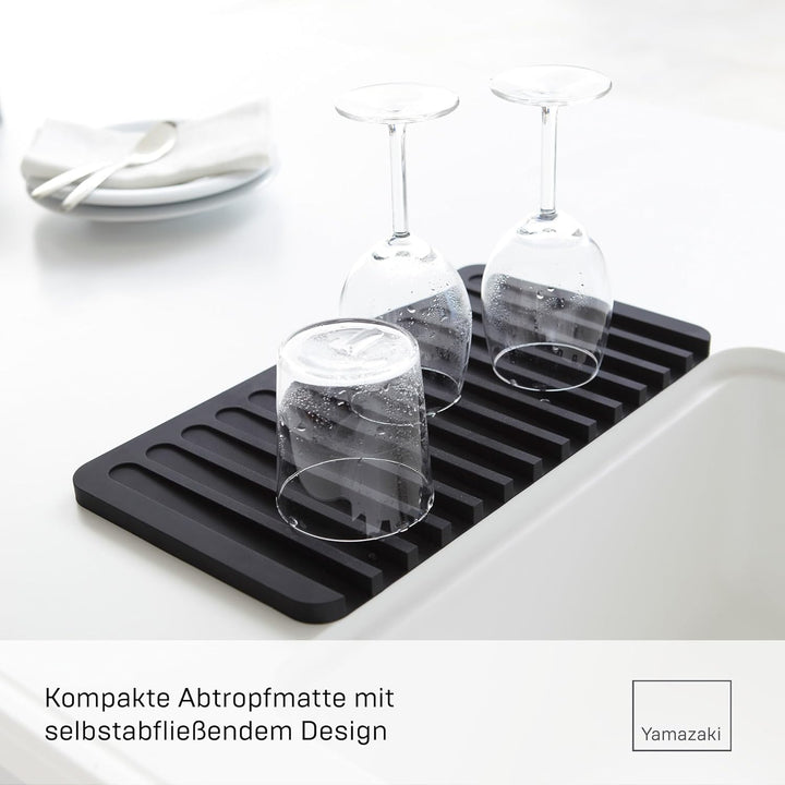 Yamazaki 7448 FLOW Abtropfmatte aus Silikon, schwarz, Silikon, minimalistisch, 38 x 20 x 1.2 cm, Sch