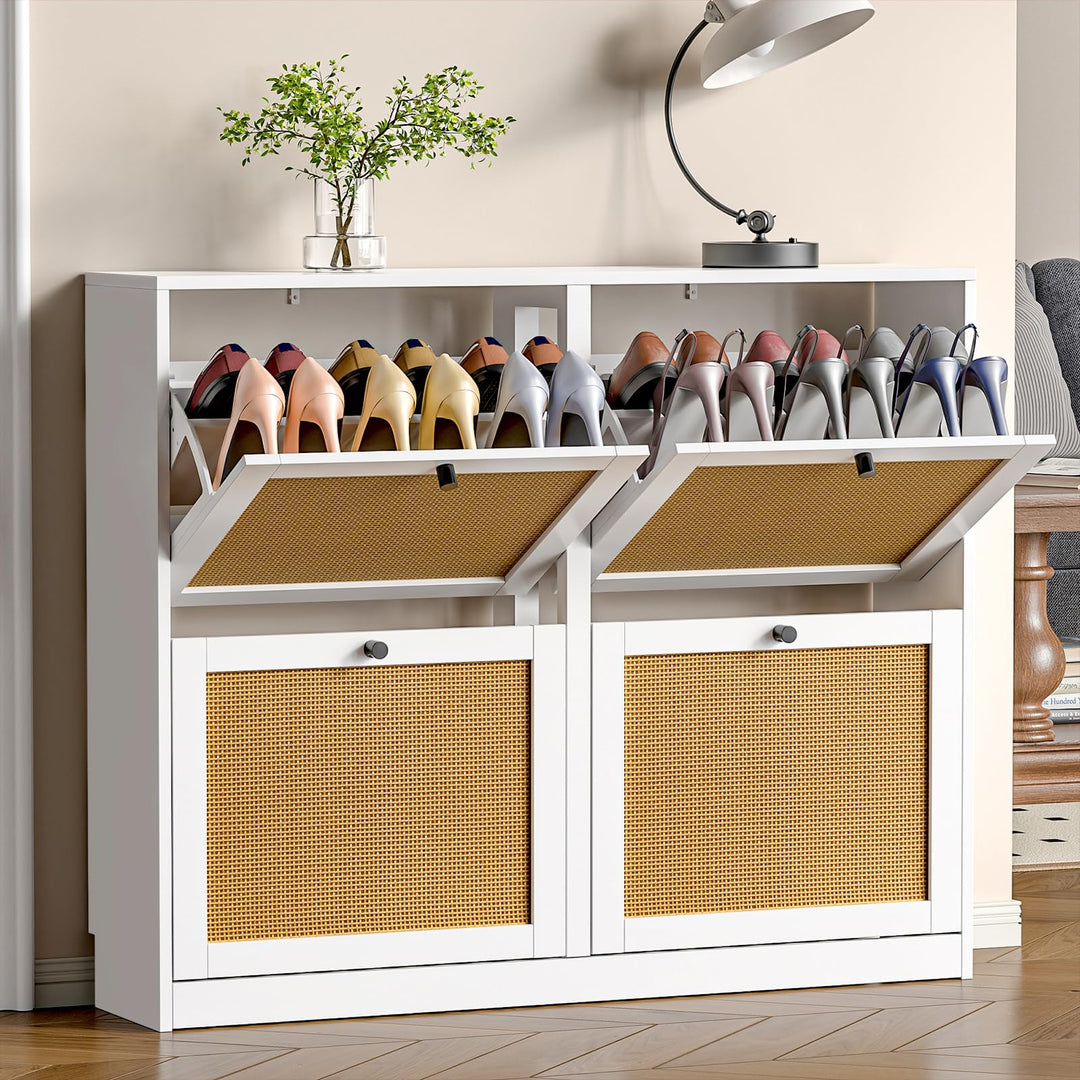 Schuhschrank mit 4 Klappen, platzsparender Schuhkipper Schuhschränke, Schuhablage Verstellbar Hoch K