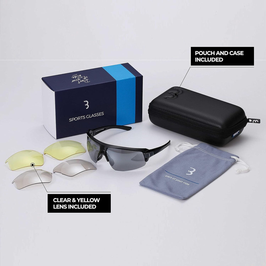 BBB Cycling Fahrradbrille Herren und Damen Sportbrille Sonnenbrille Radsport mit drei Wechselgläsern