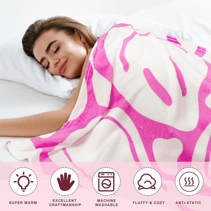 Frienda Adrette Überwurfdecke, rosa lächelndes Gesicht, niedlich, Flanell, weiche Plüschdecke, flaus