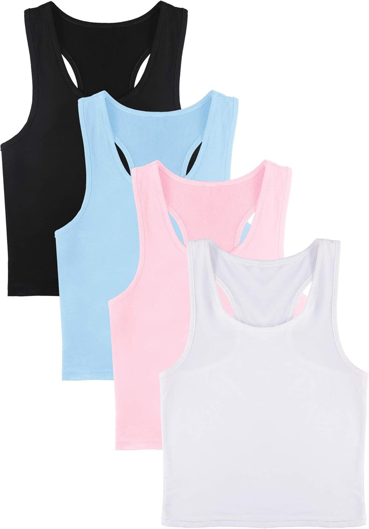 BOAO 4 Pieces Basic Crop Tank Tops Sleeveless Racerback Crop Sport Top for Women M Schwarz, Weiss, B