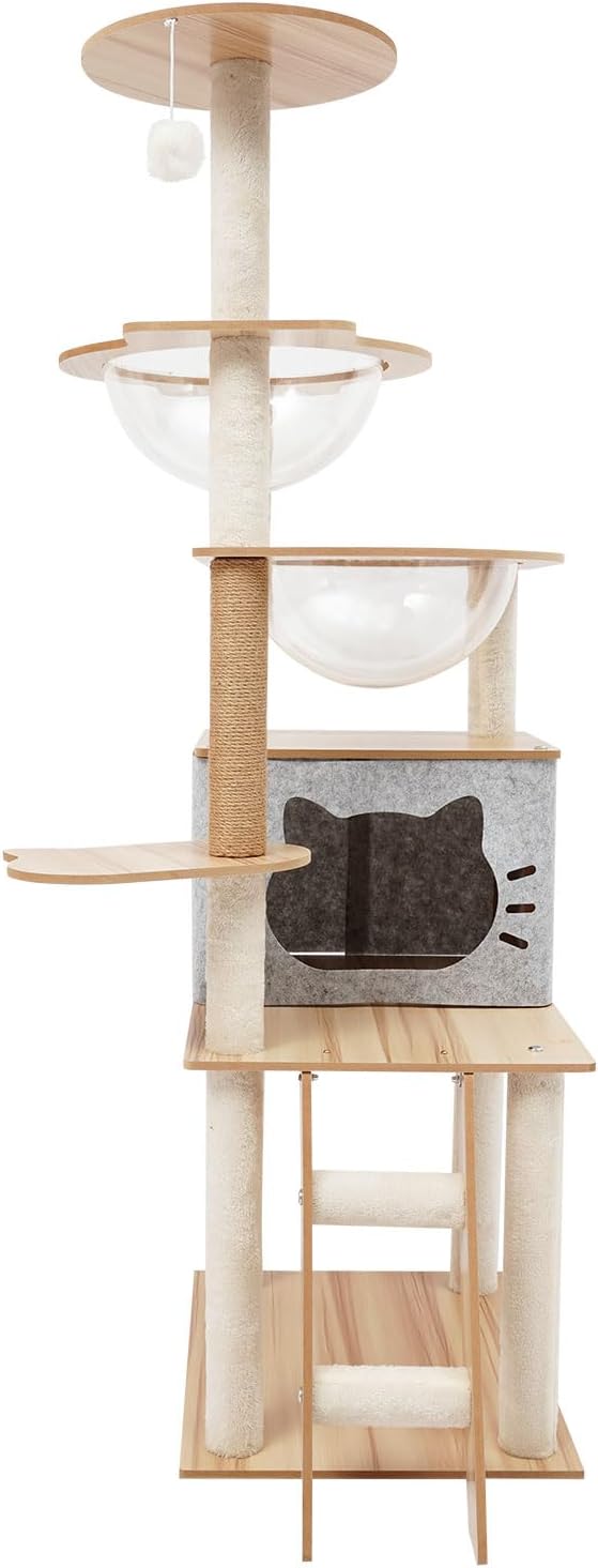 Katzen Kratzbaum, 135 cm Katzenbaum Kletterbaum für Wohnungskatzen | Ca 10 kg Gesamttraglast, mit Ka