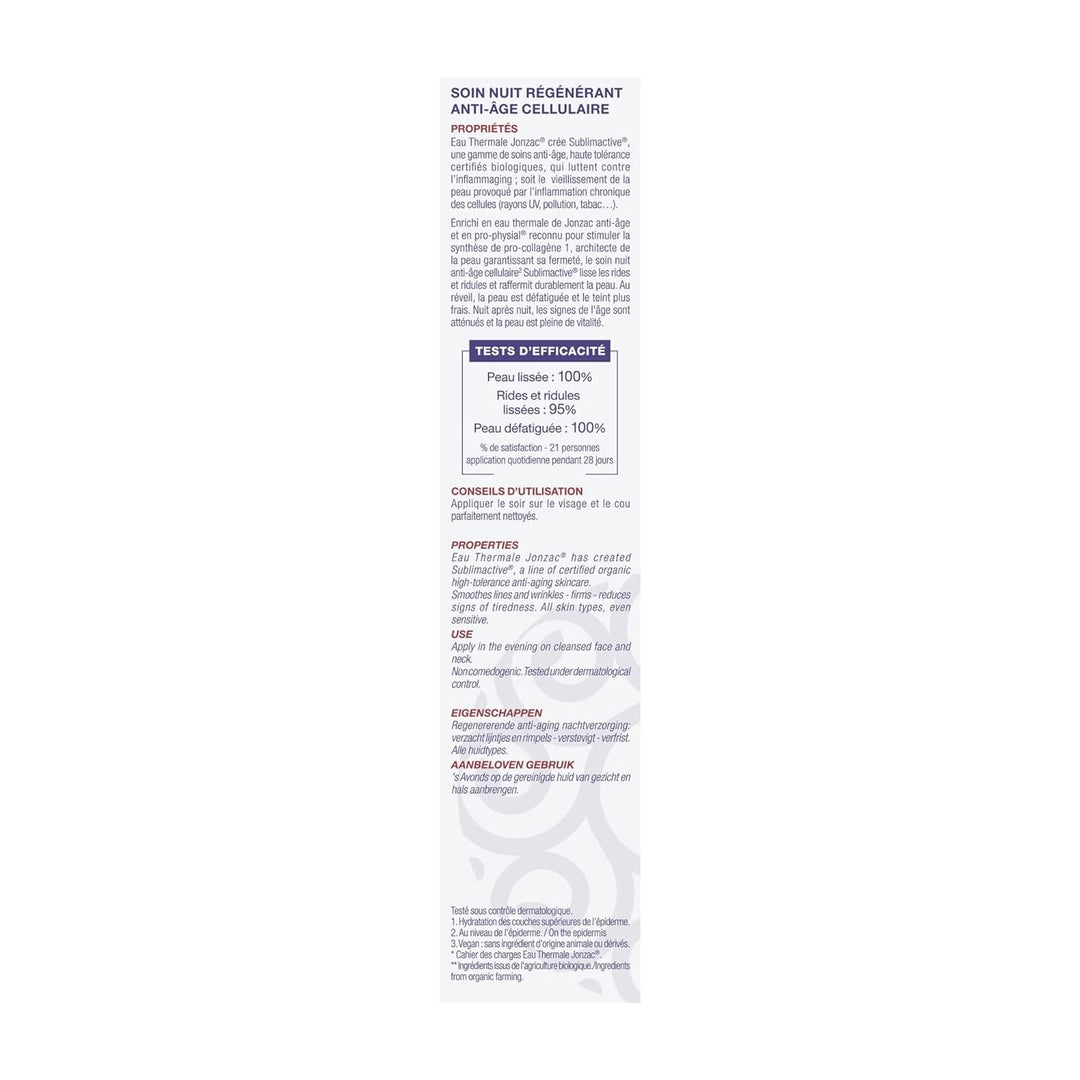 Eau Thermale Jonzac Organic Cosmetic Sublimactive Cellular Anti-Aging Nachtcreme, 40 ml