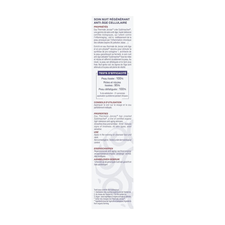 Eau Thermale Jonzac Organic Cosmetic Sublimactive Cellular Anti-Aging Nachtcreme, 40 ml