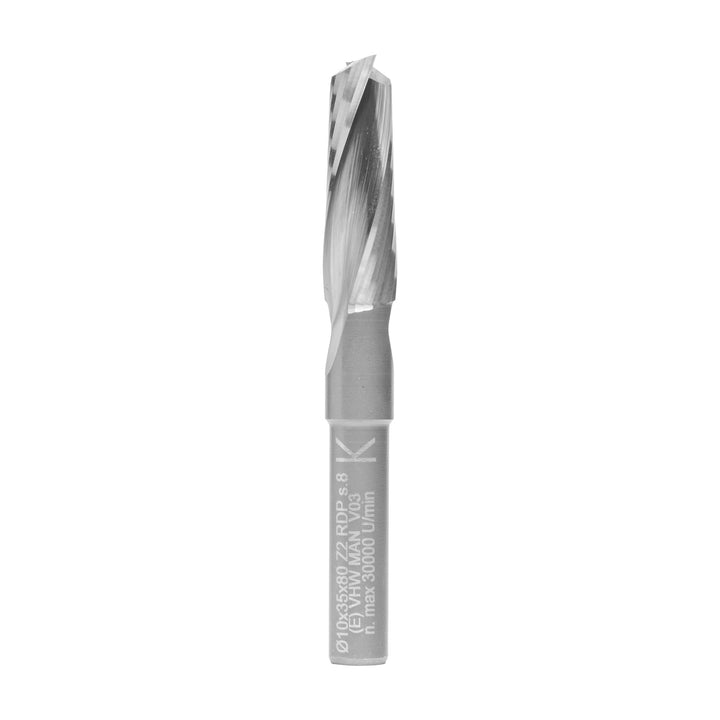 ENT 10032 Spiralnutfräser Premium VHW, Schaft (S) 8 mm, Durchmesser (D) 10 mm, NL 35 mm, GL 80 mm D=