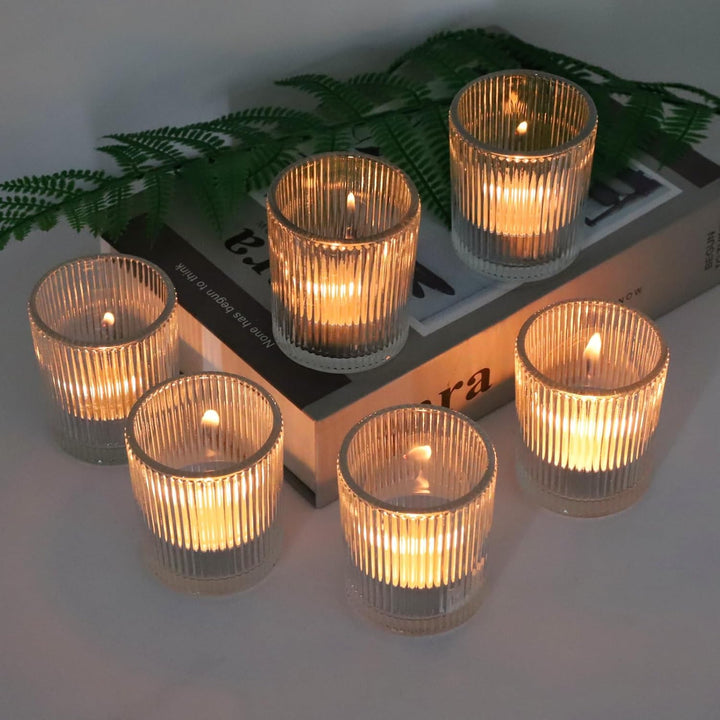 Vohocandle Klare Teelichthalter Glas mit 12, Teelichtgläser Vintage als Hochzeitsgeschenk, Transpare