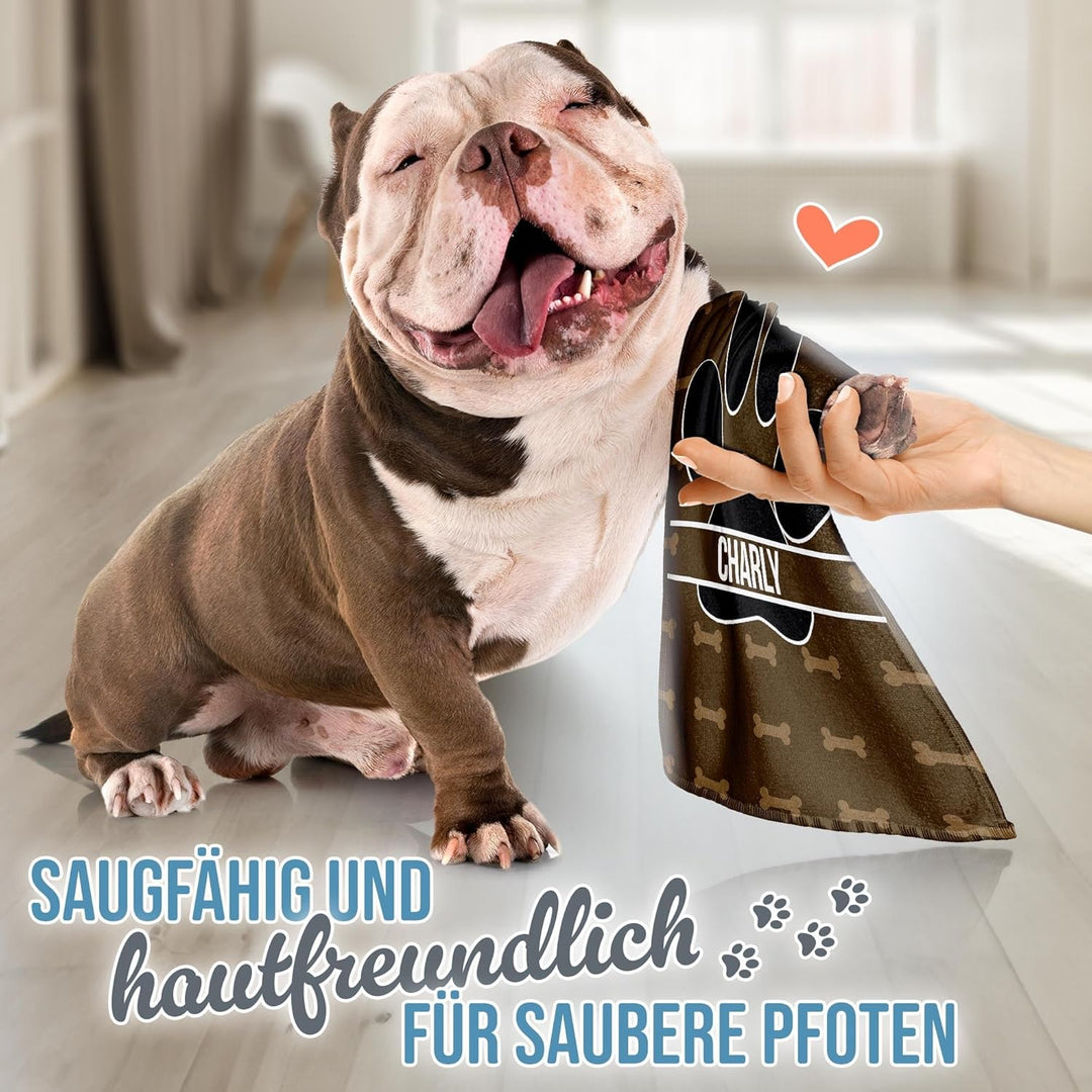PR Print Royal Personalisiertes Hundehandtuch mit Name selbst gestalten - Hundepfote - Pfotentuch fü