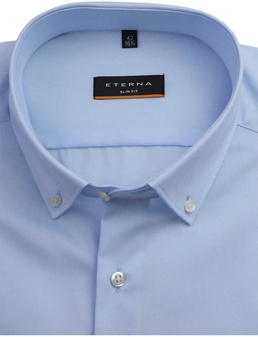 eterna Slim Fit Hemd Langarm Button Down Kragen Baumwolle hellblau Grösse 38