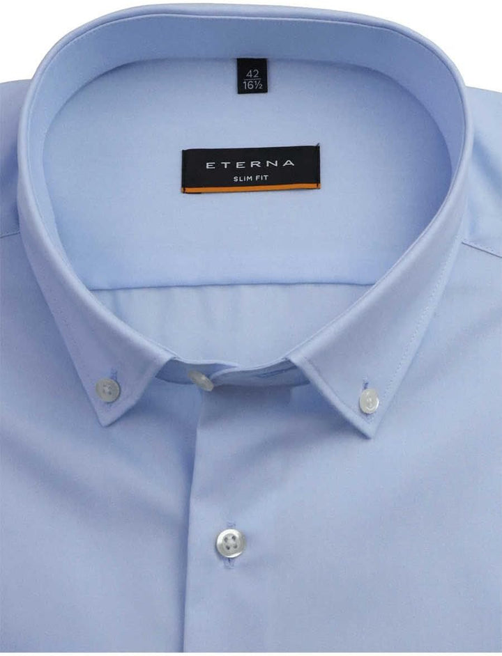 eterna Slim Fit Hemd Langarm Button Down Kragen Baumwolle hellblau Grösse 38