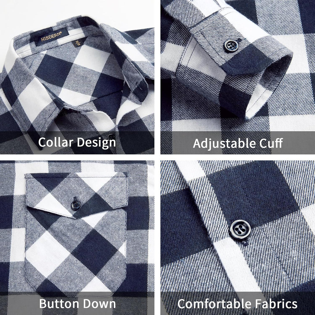 HISDERN Flanellhemd Herren Karierte Hemden Herren Langarm Button Down Baumwolle Holzfällerhemd Regul