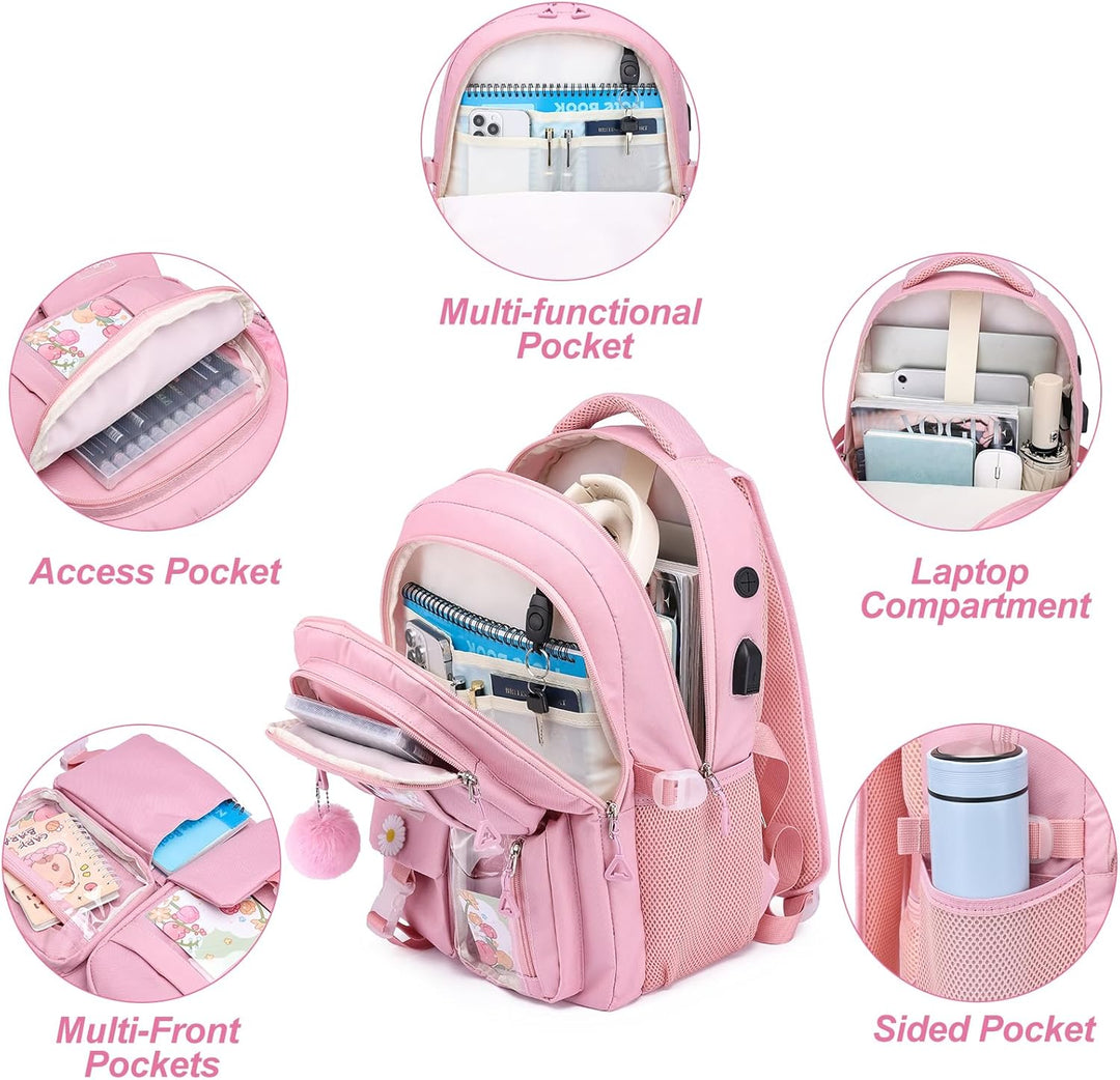 kadilong Rucksack Schule Mädchen Rucksack Laptop Damen 15,6 Zoll für Uni,Schultasche Schulranzen mit
