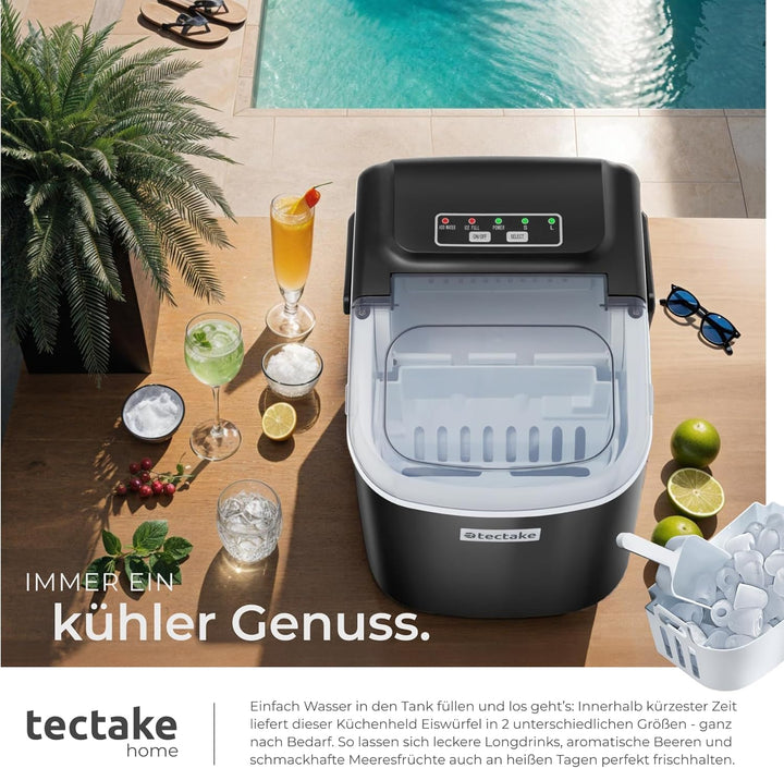 tectake® Eiswürfelmaschine, Ice Maker, 2,1l Volumen, Eiswürfelbereiter, Maschine bereitet 9 Würfel i