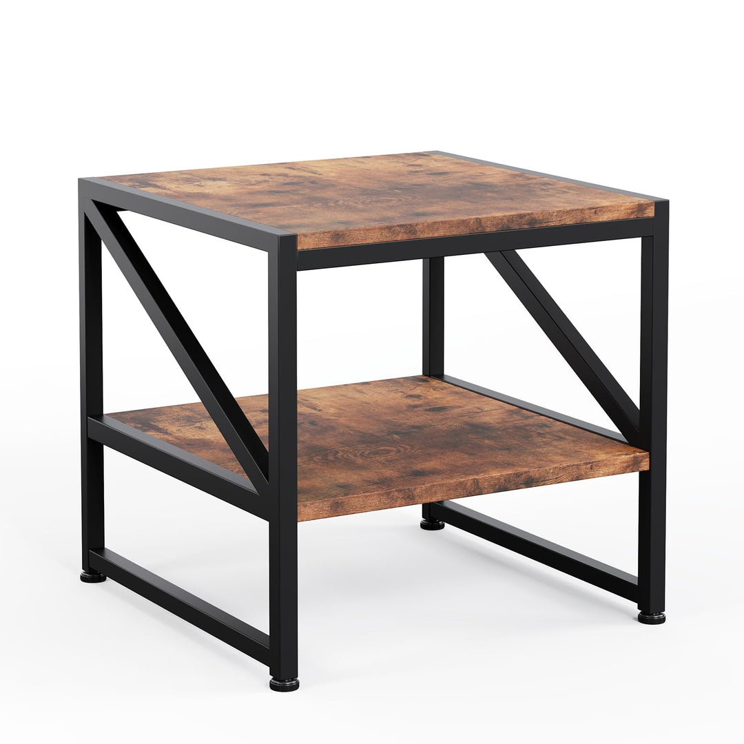 Beistelltisch Wohnzimmer 50x50 cm, Couchtisch mit 2 Ebenen bis 90 kg belastbar, Industrie-Design Sof