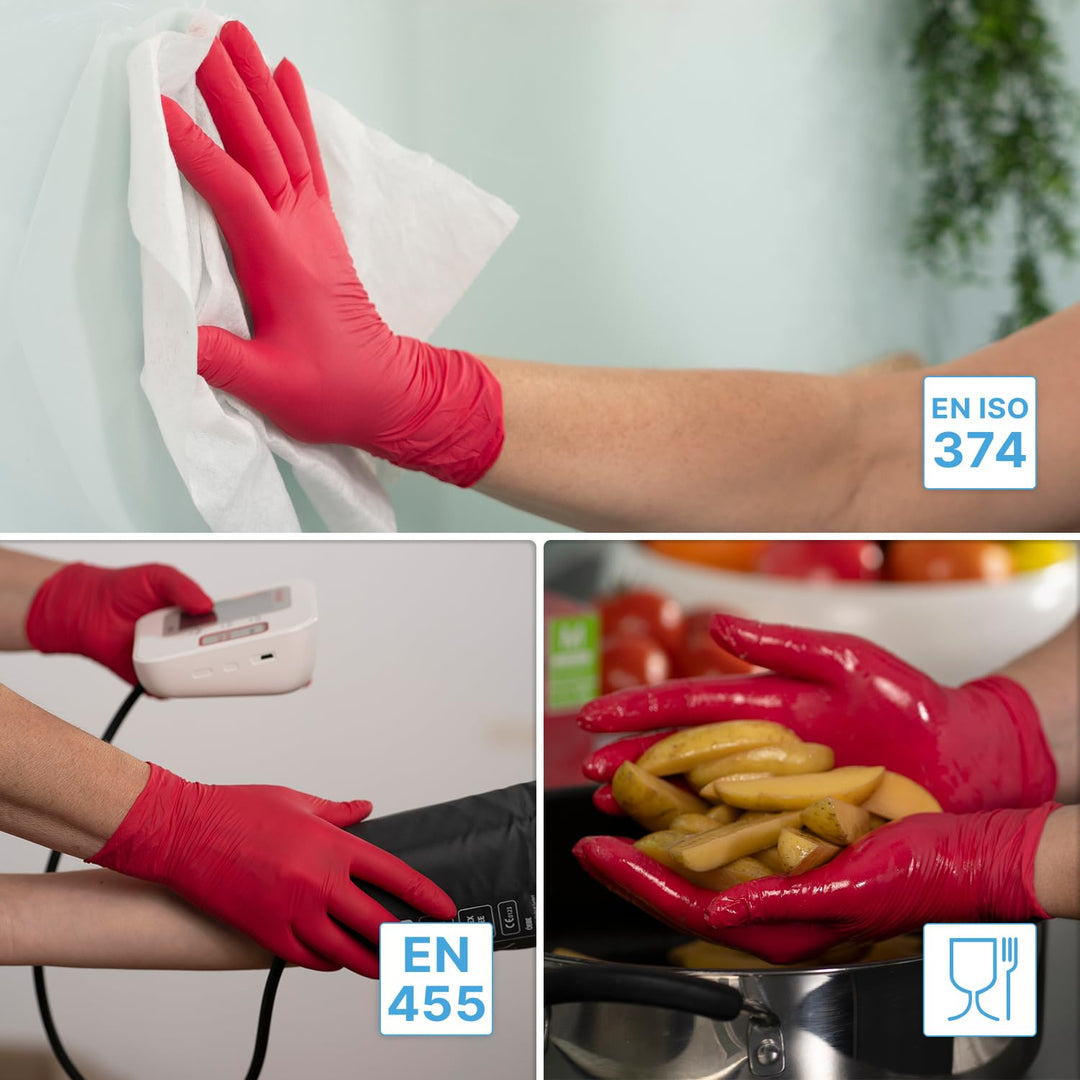 1000 Stück ARNOMED Einweghandschuhe Rot, Einmalhandschuhe L, Nitril Handschuhe Einweg, Nitrilhandsch