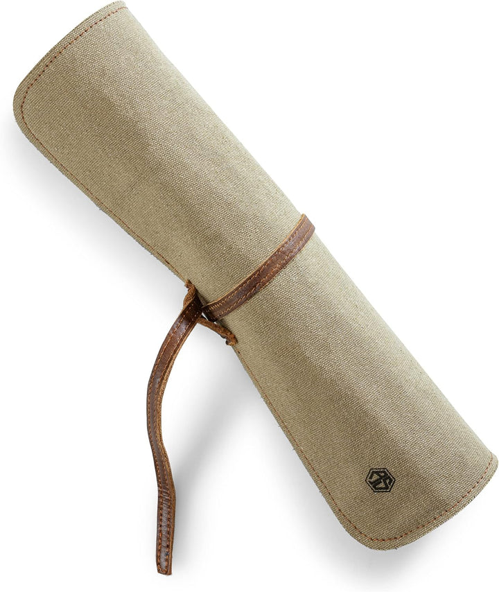 Angus Stoke Messertasche Kochmesser aus Canvas Tuch und Leder - Kochmesserrolle gross – Messer Tasch