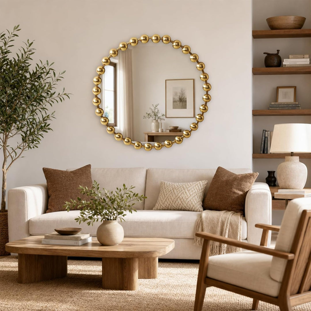 MADISON PARK SIGNATURE Marlowe Wandspiegel aus Metall, kugelförmiger Rahmen, rund, für Wohnzimmer-Ak