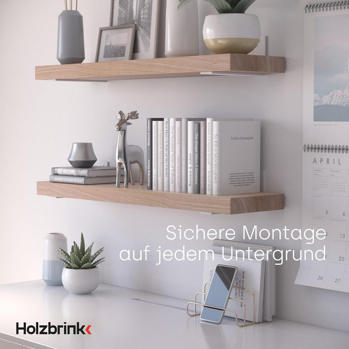 HOLZBRINK Regalträger Metall Regalhalter für Wandregal, Regalwinkel, weiss 150x100x40 mm, 4 Stück, H