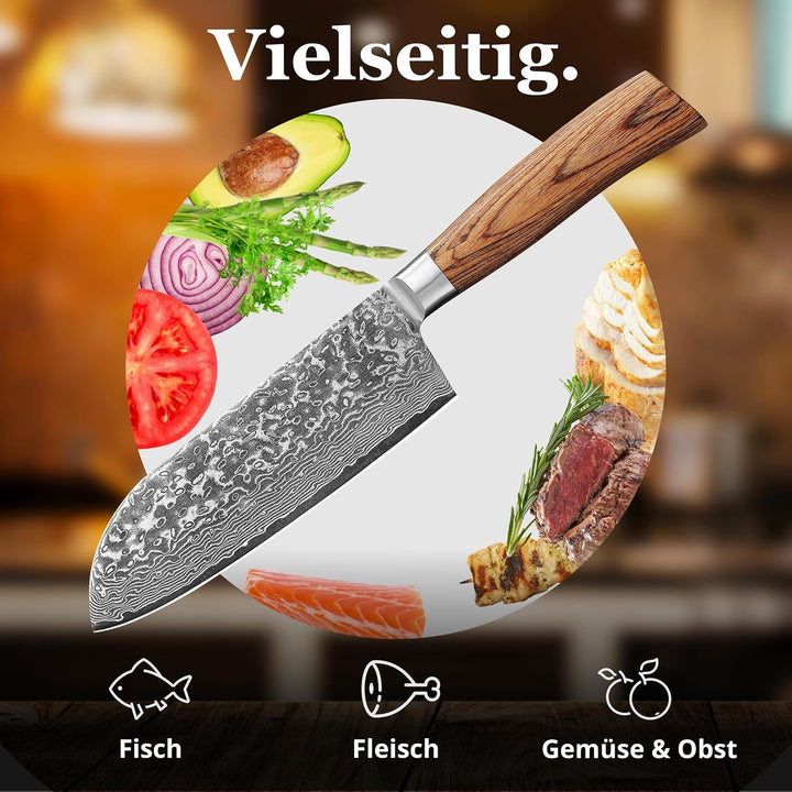 Wakoli EDIB Pro Santokumesser aus Damaststahl (VG10 Kern) mit 17 cm Klinge – scharf & ergonomisch –