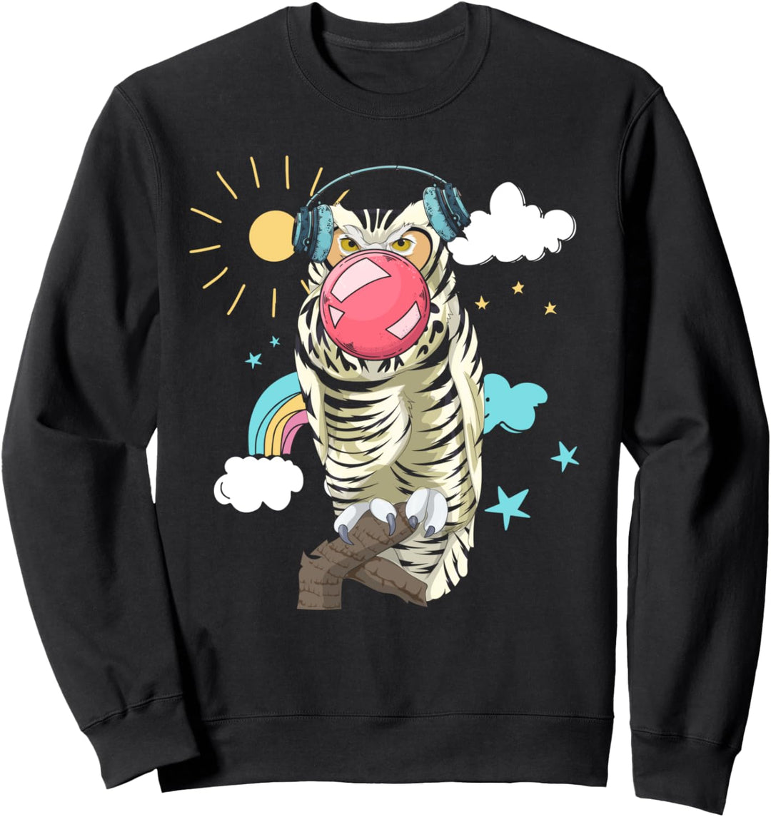 Regenbogen Weiser Vogel Kopfhörer Kaugummi Tier Eule Sweatshirt