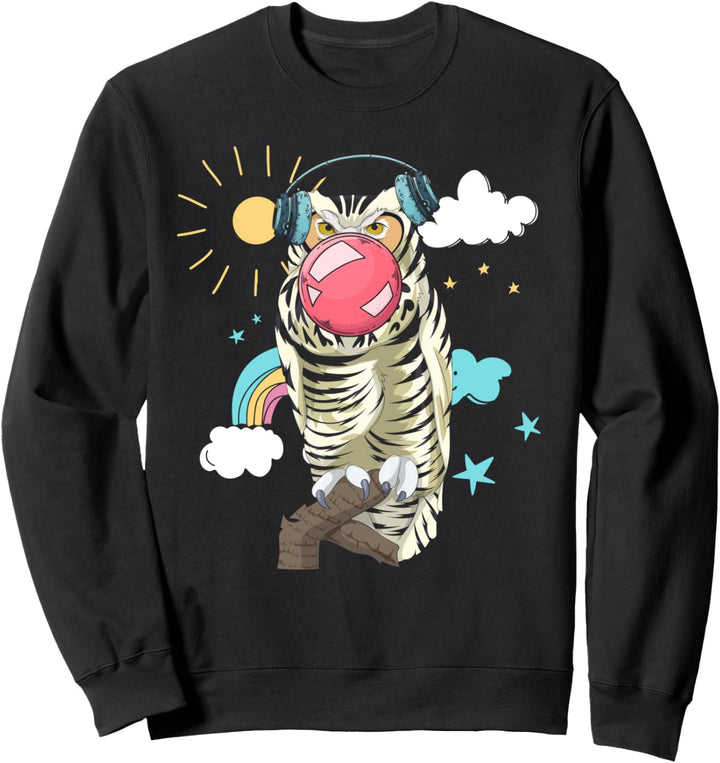 Regenbogen Weiser Vogel Kopfhörer Kaugummi Tier Eule Sweatshirt