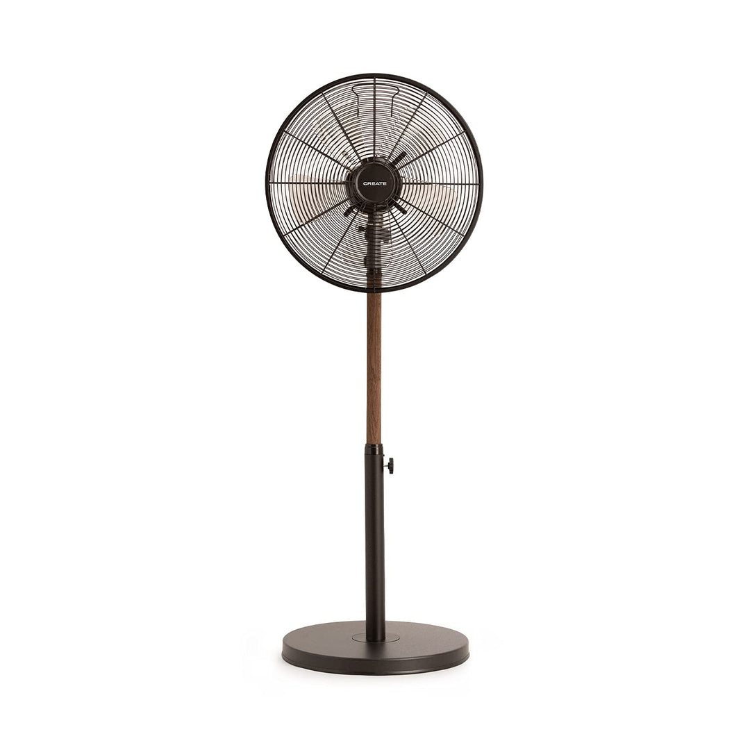 CREATE | AIR STAND WOOD/Standventilator mit Oszillation/schwarz und dunkle Holz/Retro-Stil, 3 Geschw