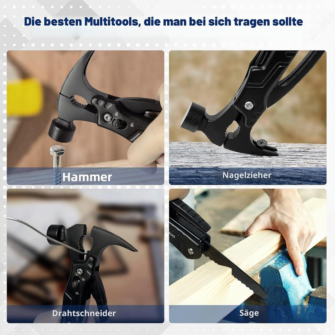 Zune Lotoo Multitool Camping Hammer, 14 in 1 Tragbares Multitool Werkzeug aus Edelstahl, Survival Mu