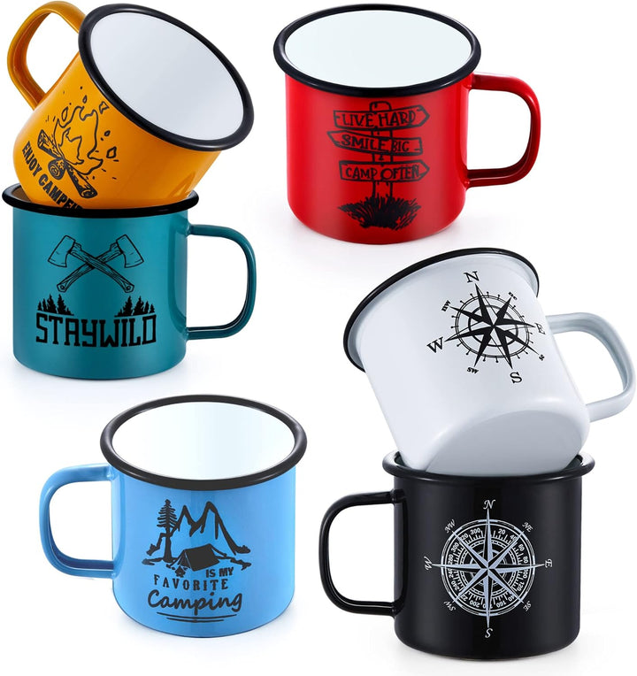 Emaille Tasse 6er-Set, Joyfair 455 ml Bunte Kaffeetassen - Blau/Rot/Grün/Gelb/Schwarz/Weiss, Trinkbe